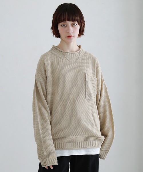 ETELIO（エテリオ）の「ビッグシルエットクルーネックガンジーニット（ニット/セーター・メンズ・ベージュ/オフホワイト/ブルー/ワイン/チャコール・S/M/L）」の21枚目の写真