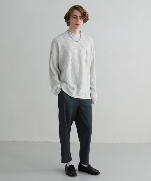 ETELIO（エテリオ）の「ビッグシルエットクルーネックガンジーニット（ニット/セーター・メンズ・ベージュ/オフホワイト/ブルー/ワイン/チャコール・S/M/L）」の6枚目の写真