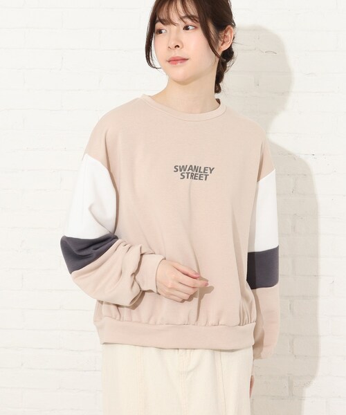 Cutie Blonde（キューティーブロンド）の「◆【S-M】袖配色切替プルオーバー（スウェット・レディース・ブラック系4/ベージュ系4/ピンク系・01/02）」の2枚目の写真