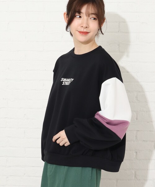 Cutie Blonde（キューティーブロンド）の「◆【S-M】袖配色切替プルオーバー（スウェット・レディース・ブラック系4/ベージュ系4/ピンク系・01/02）」の10枚目の写真