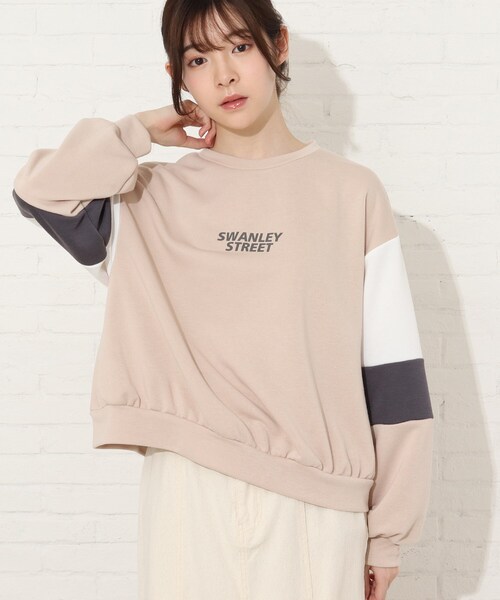 Cutie Blonde（キューティーブロンド）の「◆【S-M】袖配色切替プルオーバー（スウェット・レディース・ブラック系4/ベージュ系4/ピンク系・01/02）」の14枚目の写真