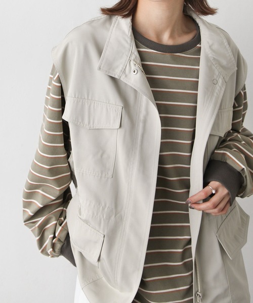 Chillfar（チルファー）の「ダブルボーダーロンT（Tシャツ/カットソー・レディース・ベージュ/カーキ/ピンク/ホワイト系/ホワイト×ブラック/ブルー・FREE）」の4枚目の写真