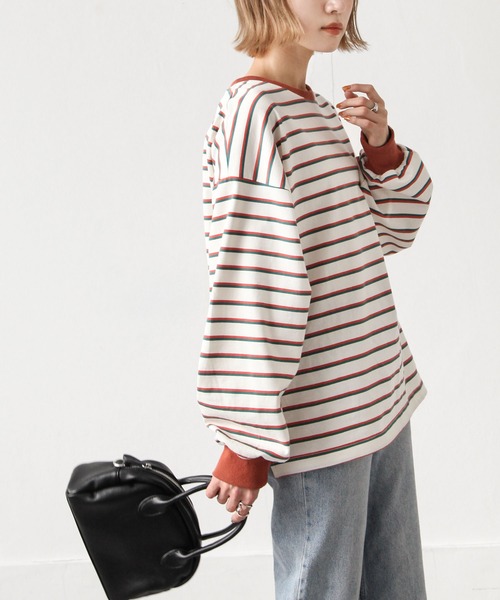 Chillfar（チルファー）の「ダブルボーダーロンT（Tシャツ/カットソー・レディース・ベージュ/カーキ/ピンク/ホワイト系/ホワイト×ブラック/ブルー・FREE）」の18枚目の写真