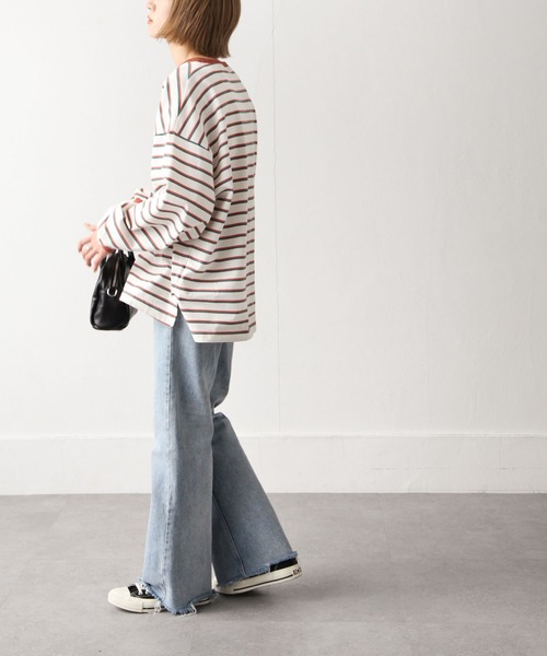 Chillfar（チルファー）の「ダブルボーダーロンT（Tシャツ/カットソー・レディース・ベージュ/カーキ/ピンク/ホワイト系/ホワイト×ブラック/ブルー・FREE）」の19枚目の写真