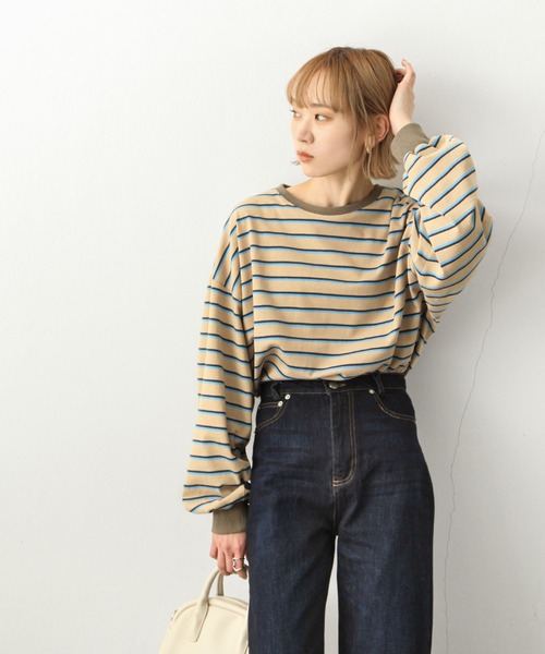 Chillfar（チルファー）の「ダブルボーダーロンT（Tシャツ/カットソー・レディース・ベージュ/カーキ/ピンク/ホワイト系/ホワイト×ブラック/ブルー・FREE）」の20枚目の写真