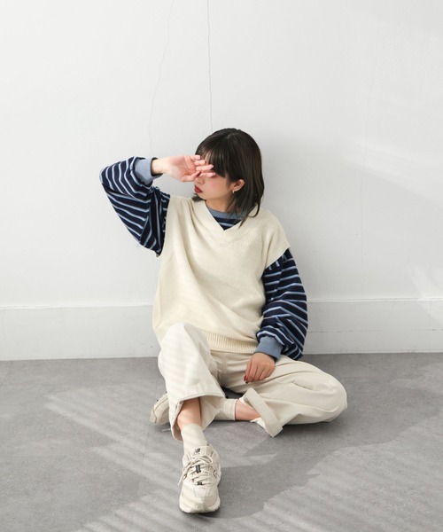 Chillfar（チルファー）の「ダブルボーダーロンT（Tシャツ/カットソー・レディース・ベージュ/カーキ/ピンク/ホワイト系/ホワイト×ブラック/ブルー・FREE）」の7枚目の写真