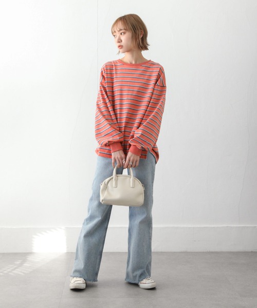 Chillfar（チルファー）の「ダブルボーダーロンT（Tシャツ/カットソー・レディース・ベージュ/カーキ/ピンク/ホワイト系/ホワイト×ブラック/ブルー・FREE）」の8枚目の写真