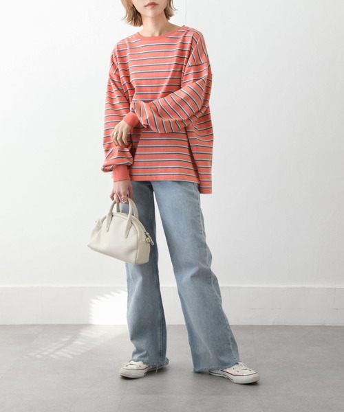 Chillfar（チルファー）の「ダブルボーダーロンT（Tシャツ/カットソー・レディース・ベージュ/カーキ/ピンク/ホワイト系/ホワイト×ブラック/ブルー・FREE）」の13枚目の写真