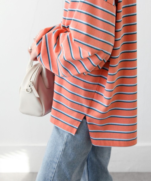 Chillfar（チルファー）の「ダブルボーダーロンT（Tシャツ/カットソー・レディース・ベージュ/カーキ/ピンク/ホワイト系/ホワイト×ブラック/ブルー・FREE）」の16枚目の写真