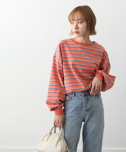 Chillfar（チルファー）の「ダブルボーダーロンT（Tシャツ/カットソー・レディース・ベージュ/カーキ/ピンク/ホワイト系/ホワイト×ブラック/ブルー・FREE）」の10枚目の写真