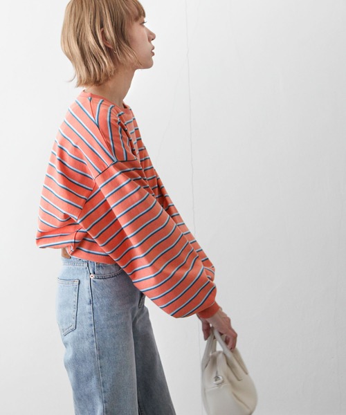 Chillfar（チルファー）の「ダブルボーダーロンT（Tシャツ/カットソー・レディース・ベージュ/カーキ/ピンク/ホワイト系/ホワイト×ブラック/ブルー・FREE）」の11枚目の写真