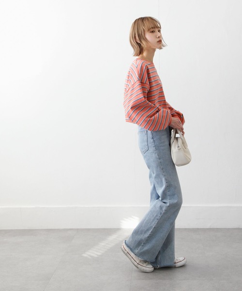 Chillfar（チルファー）の「ダブルボーダーロンT（Tシャツ/カットソー・レディース・ベージュ/カーキ/ピンク/ホワイト系/ホワイト×ブラック/ブルー・FREE）」の9枚目の写真