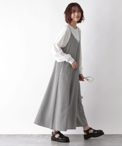 GLOBAL WORK(グローバルワーク)の「ショートワッフルプルオーバー*キャミワンピース/262870(ワンピース・レディース・ブラック/オフホワイト/カーキ・FREE)」の9枚目の写真