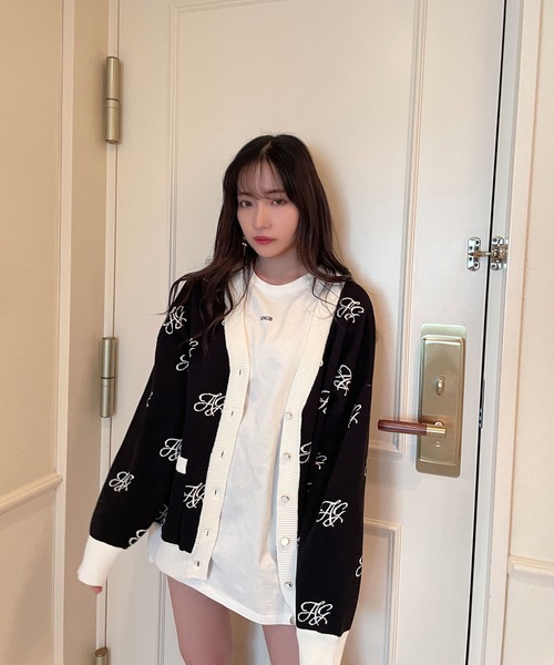 ANDGEEBEE（アンジービー）の「UNISEX モノグラムニットカーデ（ニット/セーター・レディース・ホワイト/ブラック・MEDIUM）」の3枚目の写真