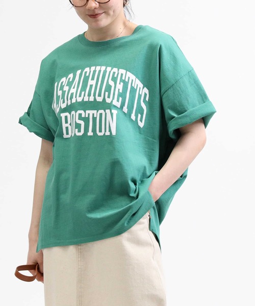 HONEYSUCKLE ROSE（ハニーサックルローズ）の「【HONEYSUCKLE ROSE】ビッグロゴプリントＴ（Tシャツ/カットソー・レディース・グリーン/ダークグレー/ホワイト/ネイビー・M/L）」の4枚目の写真