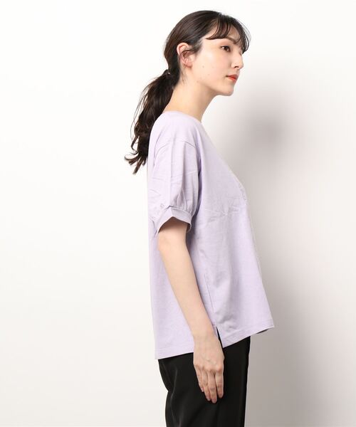 Samansa Mos2（サマンサ モスモス）の「レースパッチワークパフスリーブカットソー（Tシャツ/カットソー・レディース・パープル/オフホワイト/ミント/チャコール・ﾌﾘ-）」の7枚目の写真