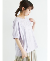 Samansa Mos2 | レースパッチワークパフスリーブカットソー(Tシャツ/カットソー)