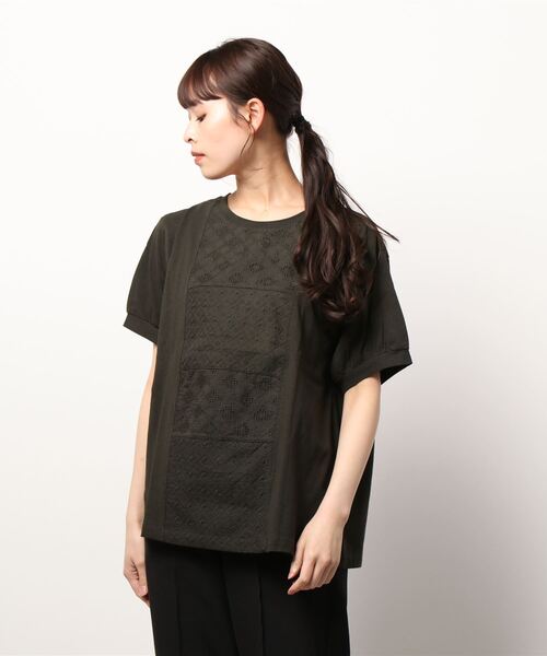 Samansa Mos2（サマンサ モスモス）の「レースパッチワークパフスリーブカットソー（Tシャツ/カットソー・レディース・パープル/オフホワイト/ミント/チャコール・ﾌﾘ-）」の9枚目の写真