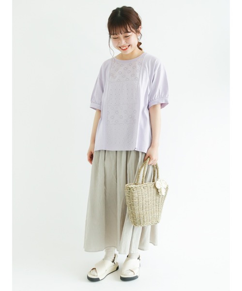 Samansa Mos2（サマンサ モスモス）の「レースパッチワークパフスリーブカットソー（Tシャツ/カットソー・レディース・パープル/オフホワイト/ミント/チャコール・ﾌﾘ-）」の15枚目の写真