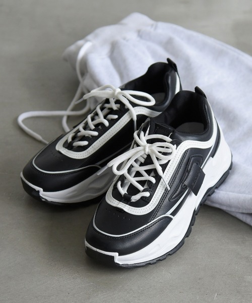 NOFALL（ノーフォール）の「バイカラー厚底ダッドスニーカー（スニーカー・レディース・ホワイト/ブラック・LL/3L/S/M/L）」の2枚目の写真
