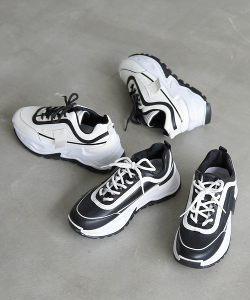 NOFALL（ノーフォール）の「バイカラー厚底ダッドスニーカー（スニーカー・レディース・ホワイト/ブラック・LL/3L/S/M/L）」の5枚目の写真