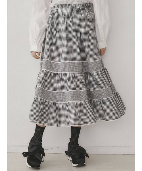 merry jenny(メリージェニー)の「イレギュラーチェックフレアスカート(スカート・レディース・ブラック/グレー・FREE)」の9枚目の写真