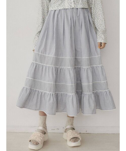 merry jenny(メリージェニー)の「イレギュラーチェックフレアスカート(スカート・レディース・ブラック/グレー・FREE)」の3枚目の写真