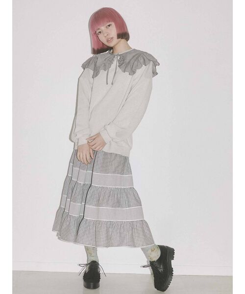 merry jenny(メリージェニー)の「イレギュラーチェックフレアスカート(スカート・レディース・ブラック/グレー・FREE)」の6枚目の写真