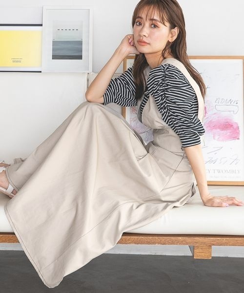 mysty woman(ミスティウーマン)の「セパレートジャンスカ 353177(ジャンパースカート・レディース・ブルー/グレイッシュベージュ/ブラック・FREE)」の1枚目の写真