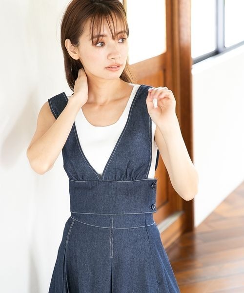 mysty woman(ミスティウーマン)の「セパレートジャンスカ 353177(ジャンパースカート・レディース・ブルー/グレイッシュベージュ/ブラック・FREE)」の6枚目の写真