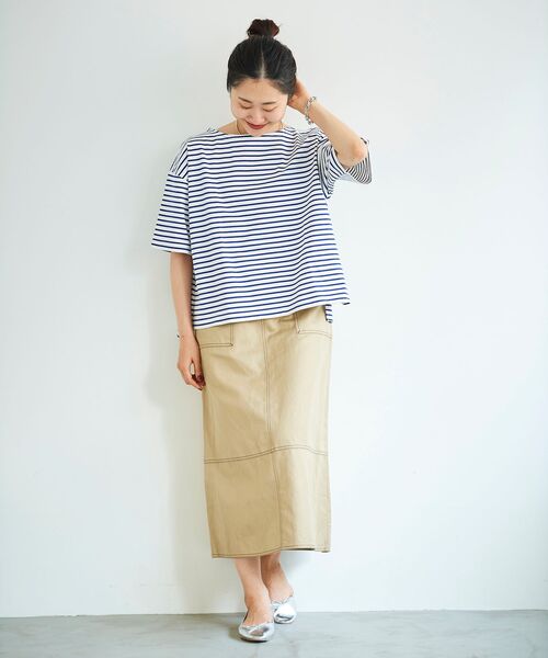 le.coeur blanc（ルクールブラン）の「オーガニックコットンボーダー5分袖プルオーバー（Tシャツ/カットソー・レディース・ブルー系その他2/グリーン系その他・38）」の6枚目の写真