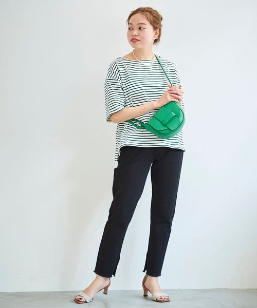 le.coeur blanc（ルクールブラン）の「オーガニックコットンボーダー5分袖プルオーバー（Tシャツ/カットソー・レディース・ブルー系その他2/グリーン系その他・38）」の10枚目の写真