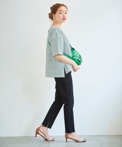 le.coeur blanc（ルクールブラン）の「オーガニックコットンボーダー5分袖プルオーバー（Tシャツ/カットソー・レディース・ブルー系その他2/グリーン系その他・38）」の11枚目の写真