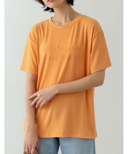 Re:EDIT(リエディ)の「接触冷感とろみロゴTシャツ(Tシャツ/カットソー・レディース・オレンジ/グリーン/ホワイト×ブラック/スミクロ/グレイッシュベージュ・MEDIUM/LARGE)」の1枚目の写真