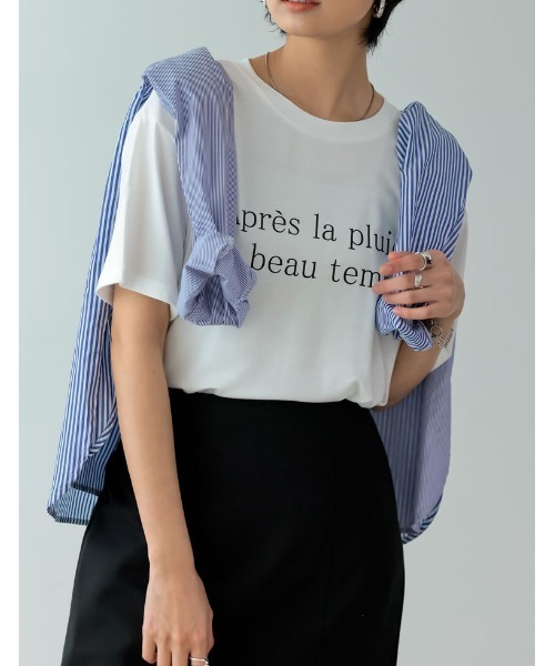 Re:EDIT(リエディ)の「接触冷感とろみロゴTシャツ(Tシャツ/カットソー・レディース・オレンジ/グリーン/ホワイト×ブラック/スミクロ/グレイッシュベージュ・MEDIUM/LARGE)」の13枚目の写真