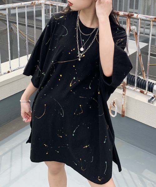 LVEU.(ラブユ.)の「Paint over T-shirt / ペイントオーバーTシャツ(Tシャツ/カットソー・レディース・ホワイト/ブラック・FREE)」の2枚目の写真