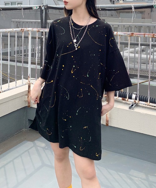 LVEU.(ラブユ.)の「Paint over T-shirt / ペイントオーバーTシャツ(Tシャツ/カットソー・レディース・ホワイト/ブラック・FREE)」の5枚目の写真