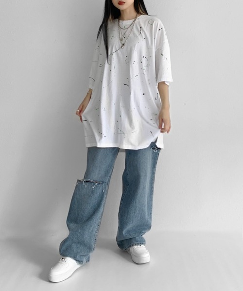 LVEU.(ラブユ.)の「Paint over T-shirt / ペイントオーバーTシャツ(Tシャツ/カットソー・レディース・ホワイト/ブラック・FREE)」の3枚目の写真