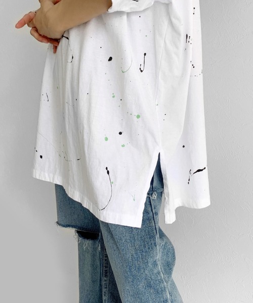 LVEU.(ラブユ.)の「Paint over T-shirt / ペイントオーバーTシャツ(Tシャツ/カットソー・レディース・ホワイト/ブラック・FREE)」の4枚目の写真