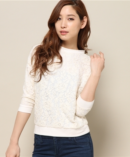 VENCEEXCHANGE（ヴァンスエクスチェンジ）の「レーススウェット七分袖プルオーバー    （スウェット・レディース・オフホワイト/ブラック/ネイビー・MEDIUM）」の2枚目の写真