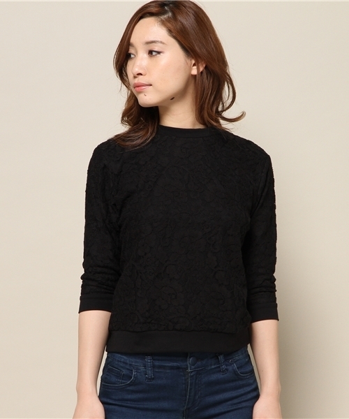 VENCEEXCHANGE（ヴァンスエクスチェンジ）の「レーススウェット七分袖プルオーバー    （スウェット・レディース・オフホワイト/ブラック/ネイビー・MEDIUM）」の4枚目の写真