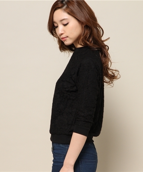 VENCEEXCHANGE（ヴァンスエクスチェンジ）の「レーススウェット七分袖プルオーバー    （スウェット・レディース・オフホワイト/ブラック/ネイビー・MEDIUM）」の5枚目の写真