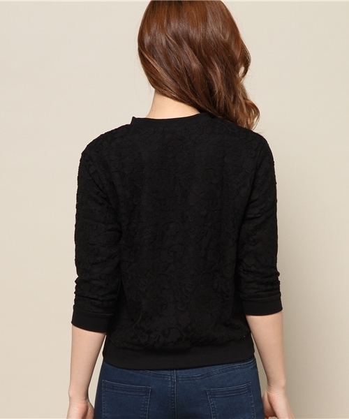 VENCEEXCHANGE（ヴァンスエクスチェンジ）の「レーススウェット七分袖プルオーバー    （スウェット・レディース・オフホワイト/ブラック/ネイビー・MEDIUM）」の6枚目の写真