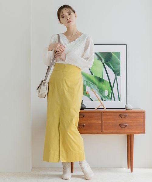 mysty woman（ミスティウーマン）の「ストレッチナロースカート 123187（スカート・レディース・イエロー/アイボリー/チャコール・FREE）」の5枚目の写真