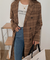 チェックロングジャケットコート