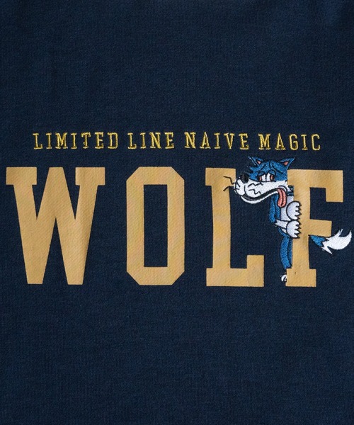 Limited Line Naive Magic(リミテッドラインナイーブマジック)の「【a】〔PETTYWOLF〕 裏毛フロントプリント&刺繍 ビックシルエットパーカー(パーカー・メンズ・ホワイト/アッシュグレー/ネイビー/オレンジ/グリーン・MEDIUM/LARGE)」の6枚目の写真