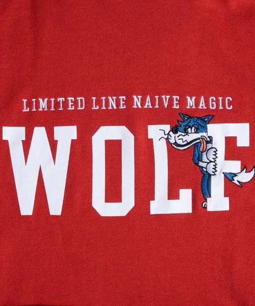 Limited Line Naive Magic(リミテッドラインナイーブマジック)の「【a】〔PETTYWOLF〕 裏毛フロントプリント&刺繍 ビックシルエットパーカー(パーカー・メンズ・ホワイト/アッシュグレー/ネイビー/オレンジ/グリーン・MEDIUM/LARGE)」の7枚目の写真