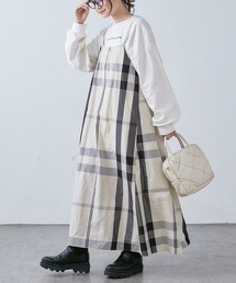 PUAL CE CIN | 【Du noir】ダブルストラップ ビッグチェックキャミワンピース(ワンピース)