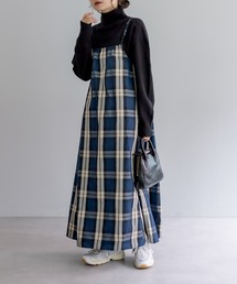 PUAL CE CIN | 【Du noir】ダブルストラップ ビッグチェックキャミワンピース(ワンピース)