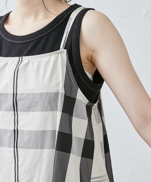 PUAL CE CIN(ピュアルセシン)の「【Du noir】WEB限定カラーあり/ダブルストラップ ビッグチェックキャミワンピース(ワンピース・レディース・ブラック系/ベージュ系/ネイビー×ホワイト/イエロー×グリーン・FREE)」の9枚目の写真